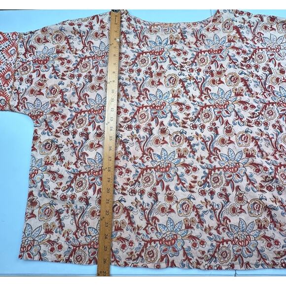 J Jill Purejill Top Womens Extra Large Tan Floral Organic Cotton Oversized Boho - Picture 11 of 13